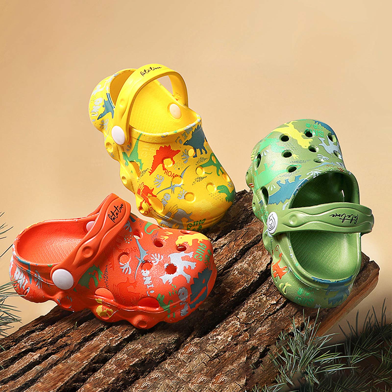 TechCity Kids Dinosaur Garden Shoes - Cute Cartoon Sandals & Clogs for Toddlers | Waterproof Beach & Pool Shoes | Summer Slides for Boys & Girls | Perfect for Outdoor Play, Swimming & Backyard Adventures