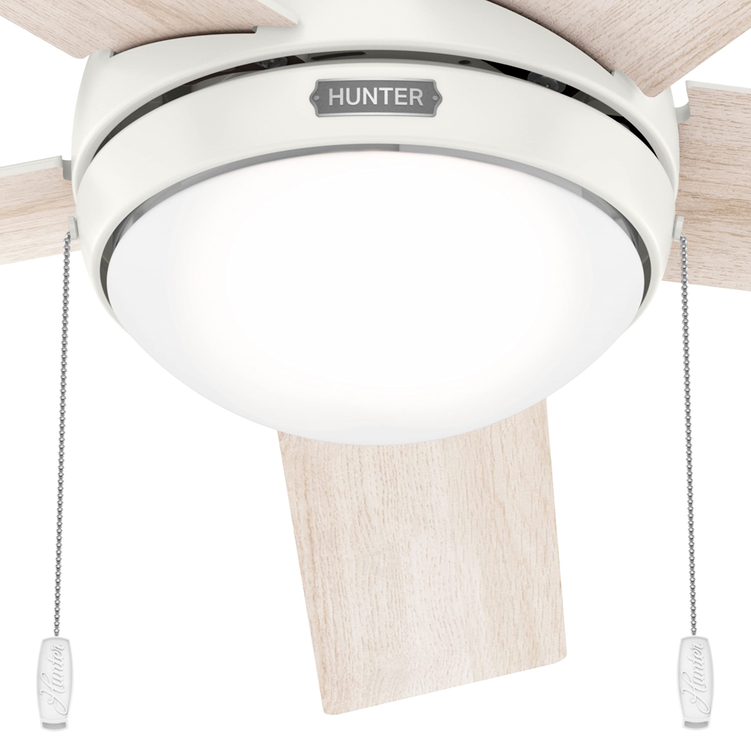 Hunter Fan 44 Inch Low Profile Fresh White Indoor Ceiling Fan with LED Light Kit and Pull Chain - Energy Efficient Quiet DC Motor - Perfect for Bedroom, Living Room, Office (Renewed)