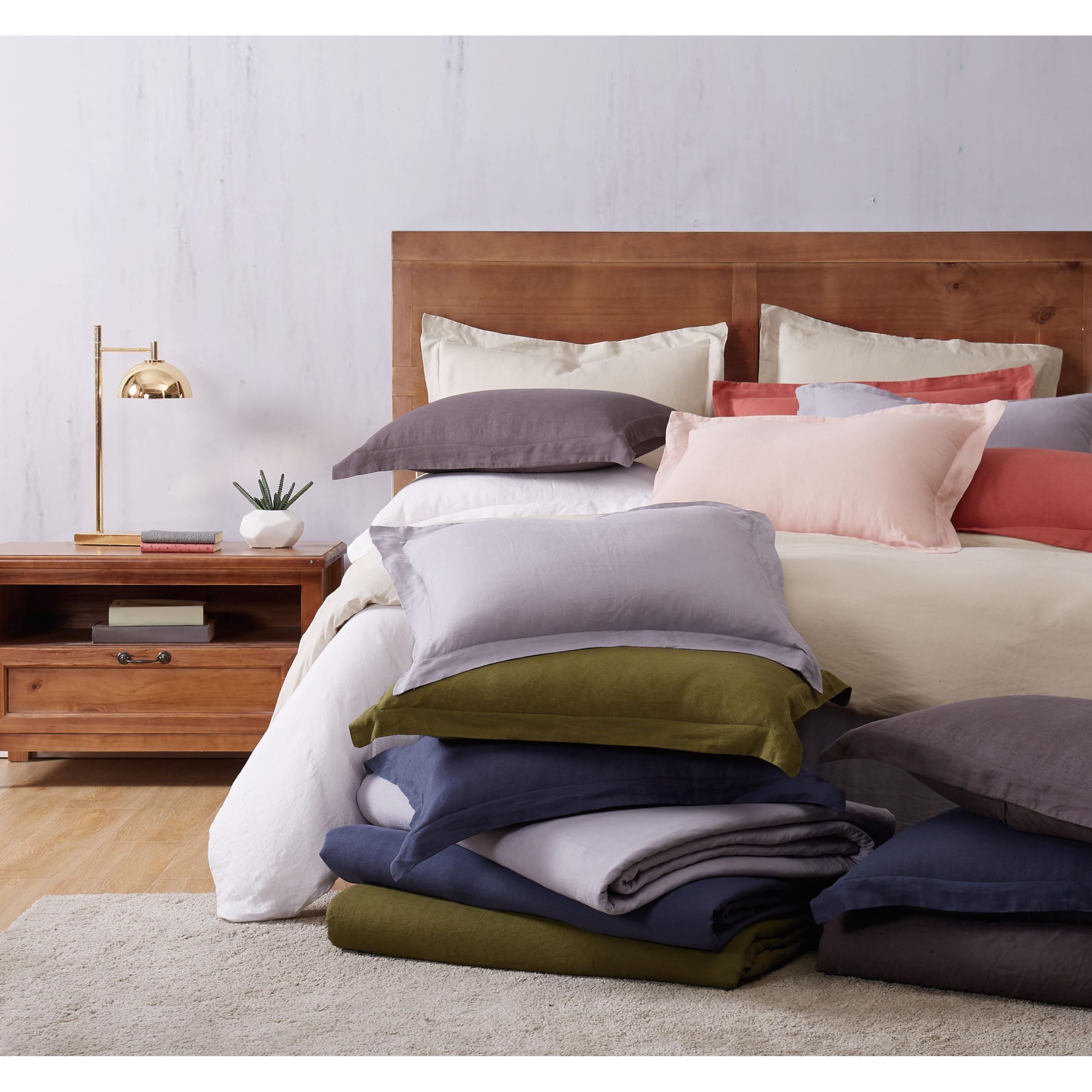 Premium Olive Green Linen Duvet Cover Set King Size - 3 Piece Brookyln Loom Bedding Set | OEKO-TEX Certified 100% Natural Linen | Soft Breathable Comfort for All Seasons | Perfect for Master Bedroom, Guest Room & Vacation Homes