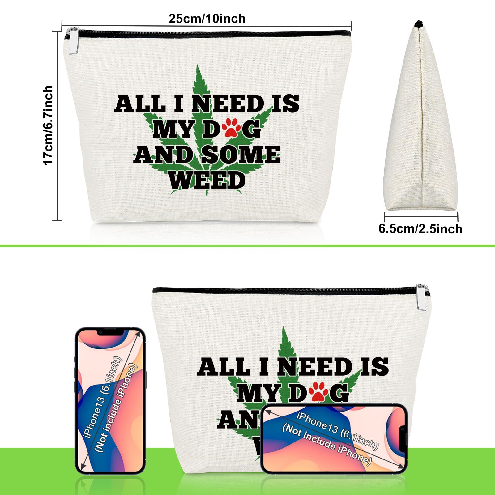 Funny Dog Mom Gifts for Women - Humor Weed Leaves Makeup Bag for Pet Lovers | Dog Lovers Appreciation Gifts, Friendship Gifts for Sister | Christmas, Birthday & Travel Cosmetic Pouch | Perfect for Dog Owners, Pet Enthusiasts & Cannabis-Themed Gift Ideas