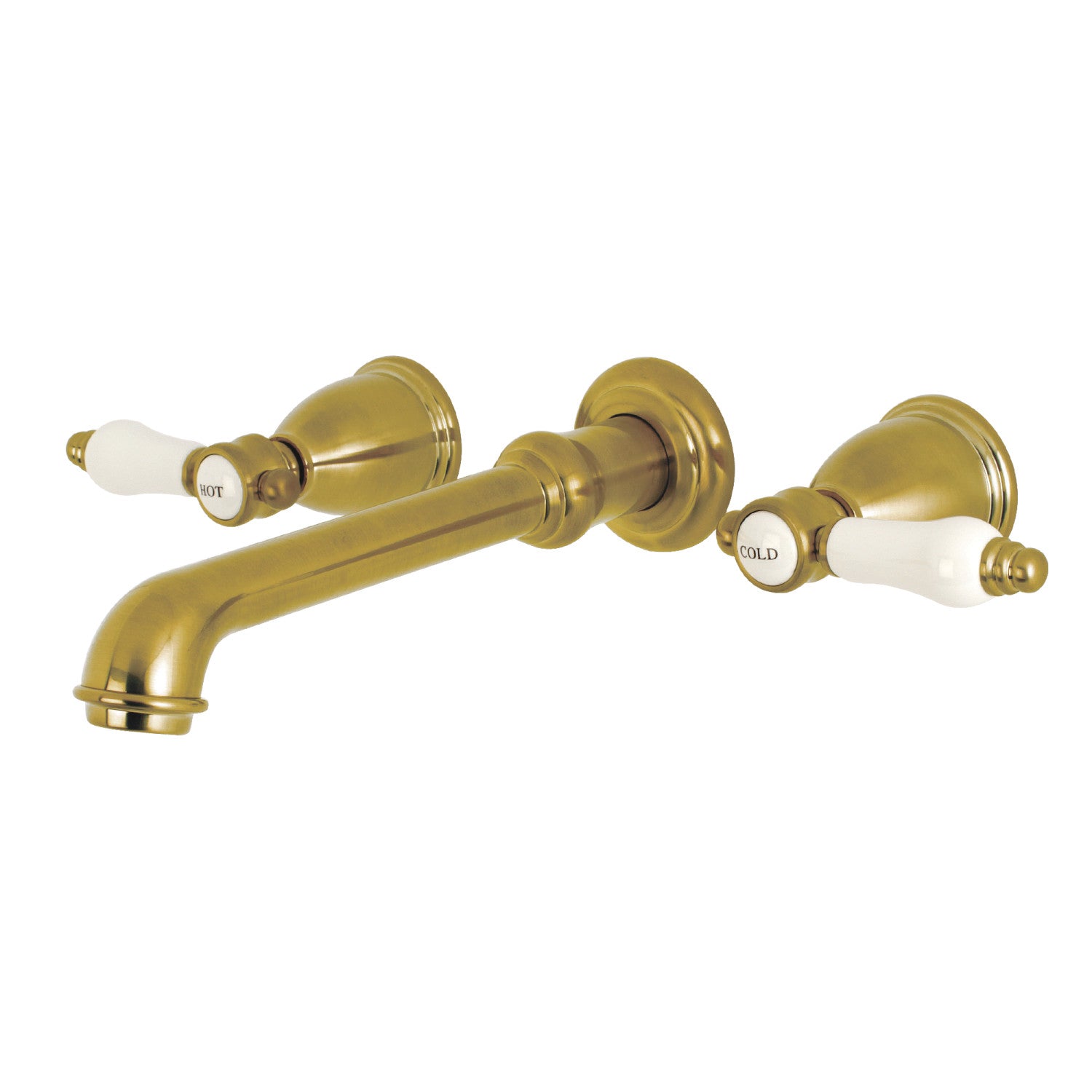 Bel Air KS7127BPL Brushed Brass 3-Hole Wall Mount Bathroom Faucet with Double Handle - Perfect for Modern Bathroom Renovation and Spa-Inspired Showers