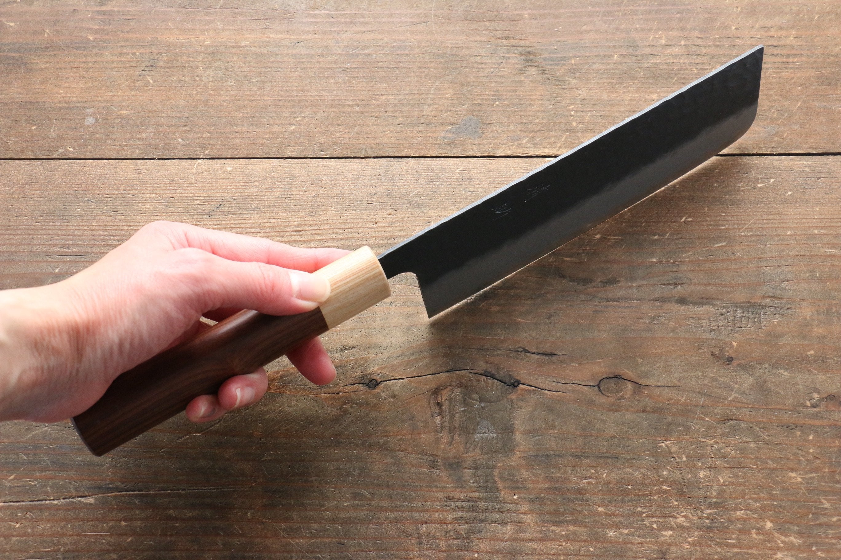 Seisuke Kokubyaku Blue Super Hammered Nakiri Knife 165mm - Japanese Chef Knife with Morado Wood Handle - Perfect for Slicing Vegetables, Herbs & Sushi Preparation