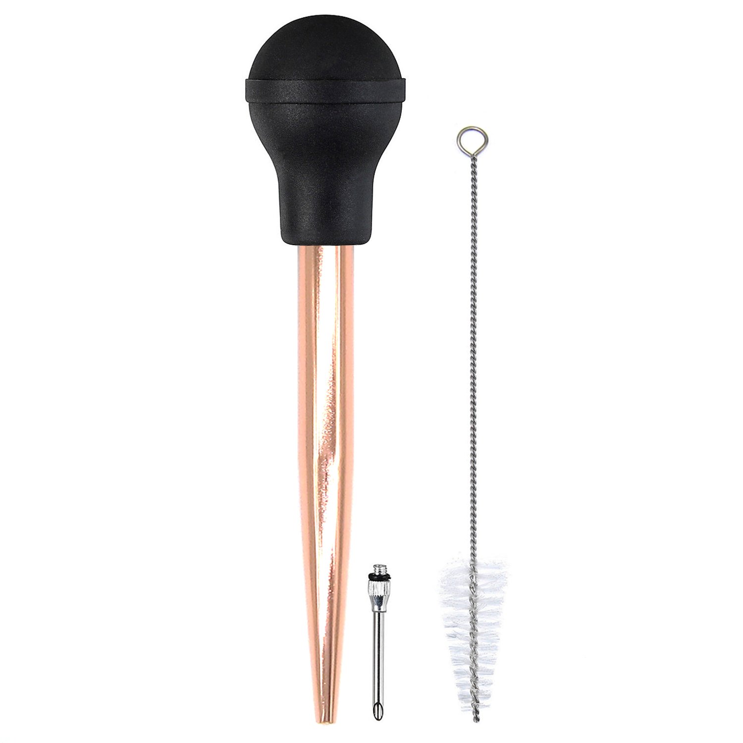 Premium Stainless Steel Turkey Baster with FDA-Approved Rubber Bulb - Commercial Grade Kitchen Utensil Set Includes Marinade Injector Needle & Cleaning Brush (Rose Gold) - Perfect for Thanksgiving, Holiday Cooking & Professional Chefs