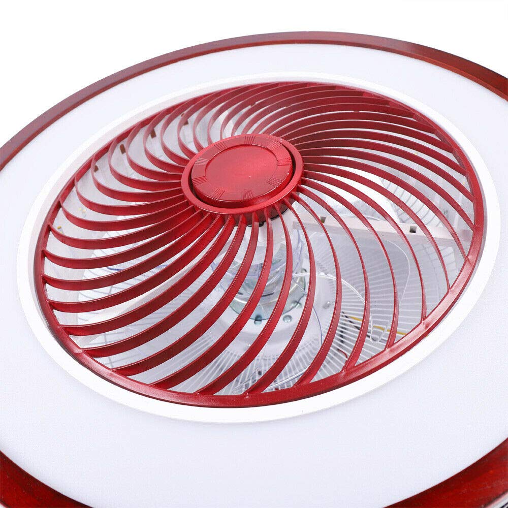 OUKANING Red Retro Low Profile Ceiling Fan with Lights - Remote Control, Dimmable LED, 3 Speed Settings - Flush Mount Bladeless Design (Japanese/Chinese/Thai Style) - Perfect for Bedroom, Living Room, Office & Dining Area - Energy Efficient & Quiet Operation