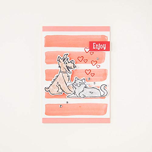 Lazy Cats & Happy Dogs Metal Cutting Dies and Clear Rubber Stamps Set - Card Making, Scrapbooking, Photo Album Decor - DIY Paper Crafting Stencil Dies for Friendship Cards & Memory Books