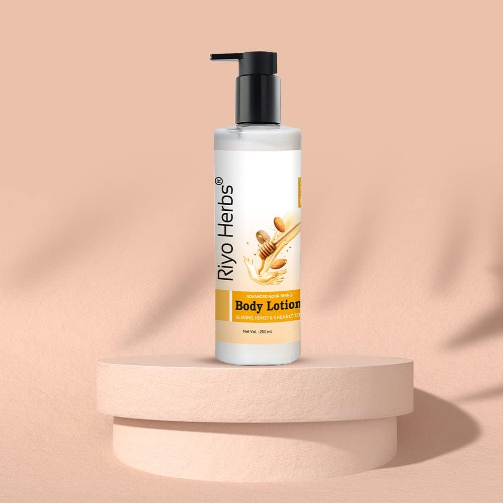 Riyo Herbs Body Care Combo Set - Moisturizing Body Lotion, Exfoliating Scrub & Nourishing Shea Butter Cream with Almond & Honey for Soft, Glowing Skin | Dry Skin Treatment | Skin Brightening & Lightening | Perfect for Daily Skincare Routine & Spa Day at Home