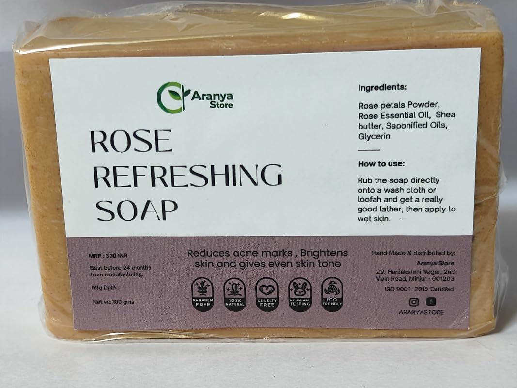 Aranya Store Natural Rose Refreshing Soap - Handmade Organic Face & Body Cleanser for Sensitive Skin, Perfect for Daily Skincare & Relaxing Bath Time