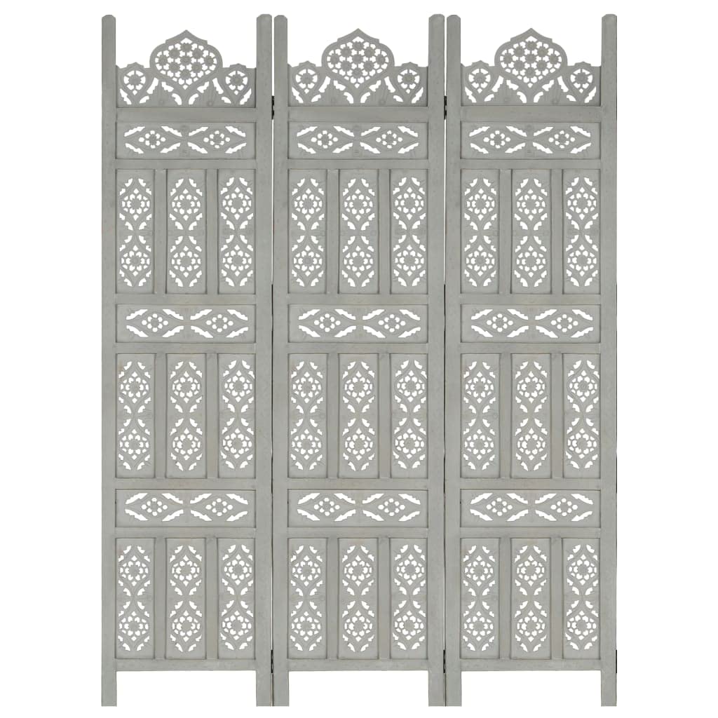 Sywamol 3-Panel Folding Room Divider Screen - Hand Carved Solid Mango Wood, Free-Standing Privacy Partition (47.2