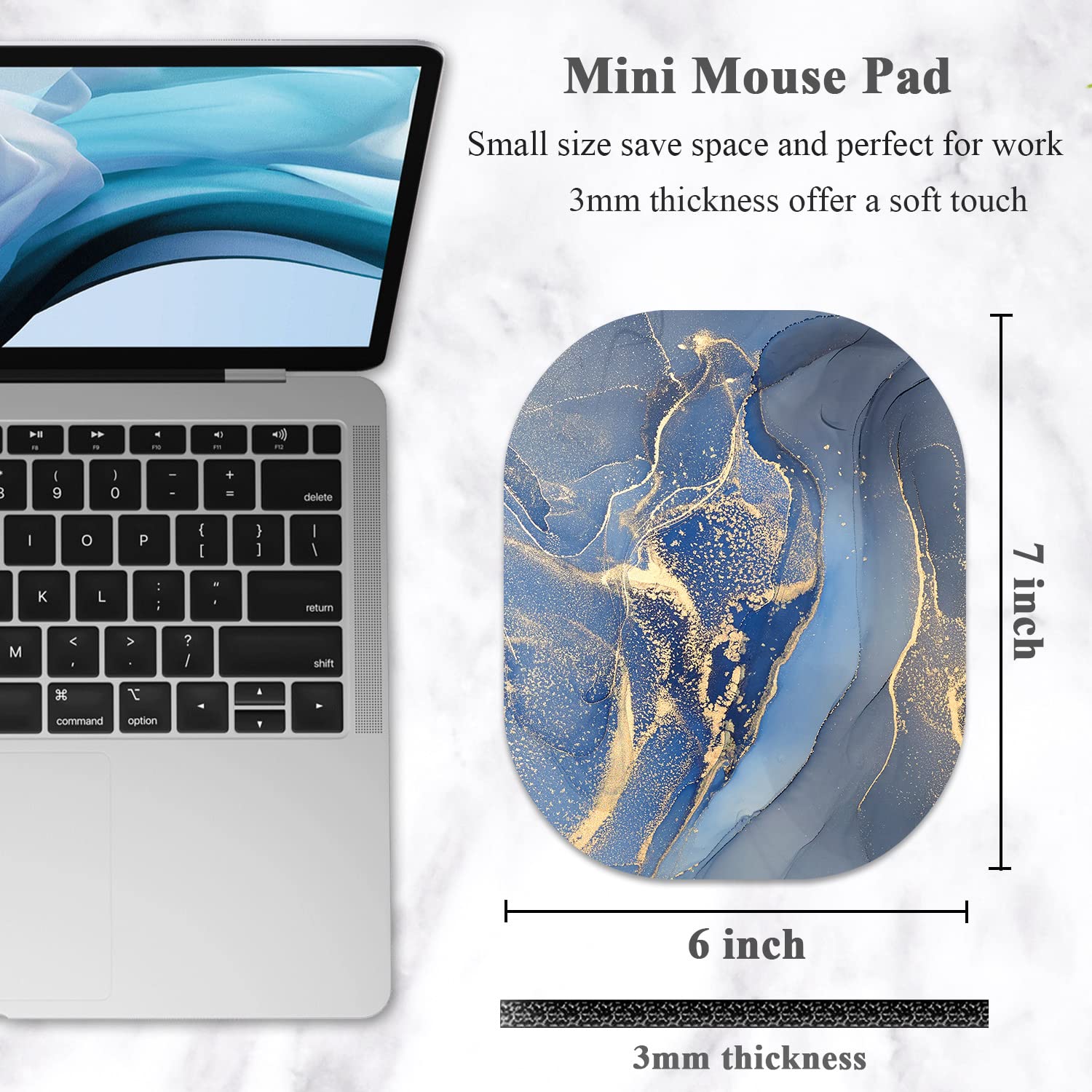 6x7 Inch Small Mouse Pad - Non-Slip Rubber Base, Waterproof Compact Oval Mouse Mat for Laptop & Wireless Mouse | Office, Travel & Gaming Accessory | Gray Marble Design