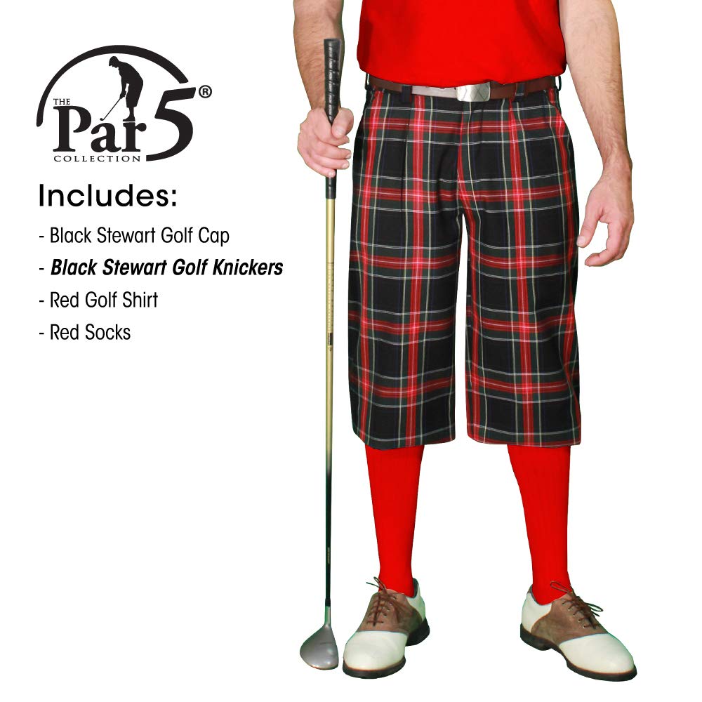 Black Stewart Golf Outfits for Men - Premium Red Tartan Polo Shirt & Pants Set - Perfect for Golf Tournaments & Country Club Events