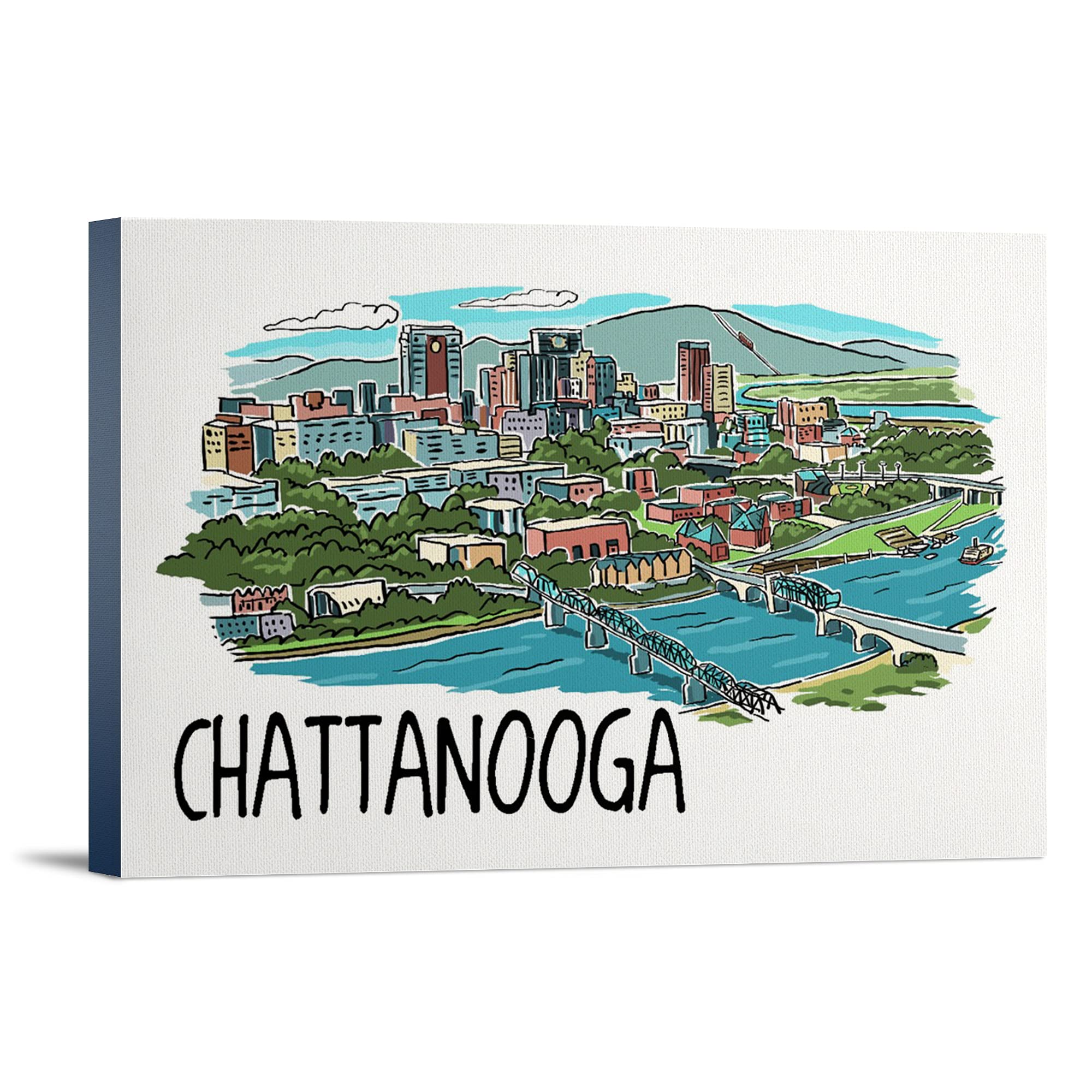 Chattanooga Tennessee Skyline Art Print - 36x24 Inch Stretched Canvas Wall Decor for Living Room, Office & Bedroom | Ready to Hang Landscape Painting