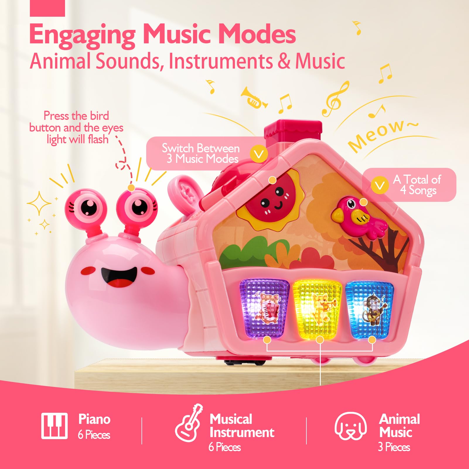 Hahaland Musical Crawling Snail Toy - Educational Baby Toys for 6-18 Months, Interactive Toddler Learning Toy with Lights & Sounds - Perfect 1st Birthday Gift for Girls & Boys - Great for Crawling Practice, Sensory Development & Early Learning Playtime