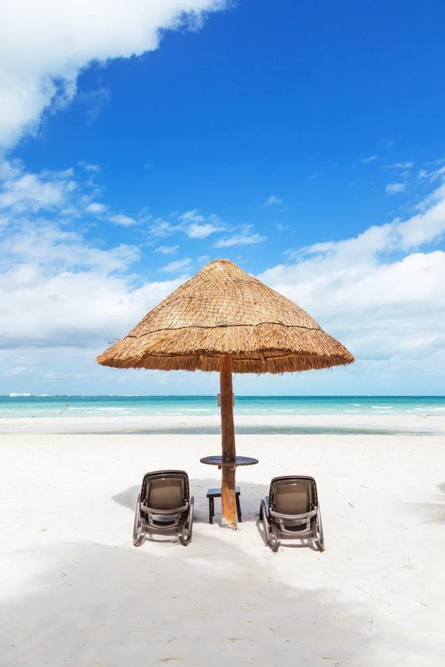 Tropical Beach Canvas Print - Sunshade Lounge Chairs Sandy Shore Wall Art (12x16 Inch) | Unframed Poster for Home, Bar & Coffee Shop Decor | Perfect for Coastal Living Rooms, Beach House Bedrooms & Vacation Rental Spaces