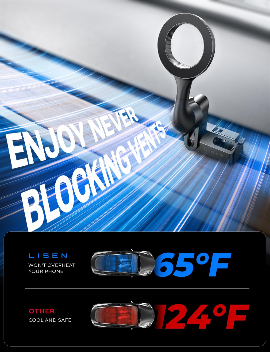 LISEN MagSafe Car Phone Mount for Tesla Model 3 & Y - Compatible with iPhone 16 Pro Max/Plus/15/14 (Does Not Fit 2024 Models) | Secure Wireless Charging Holder | Perfect for Hands-Free Navigation & Streaming While Driving