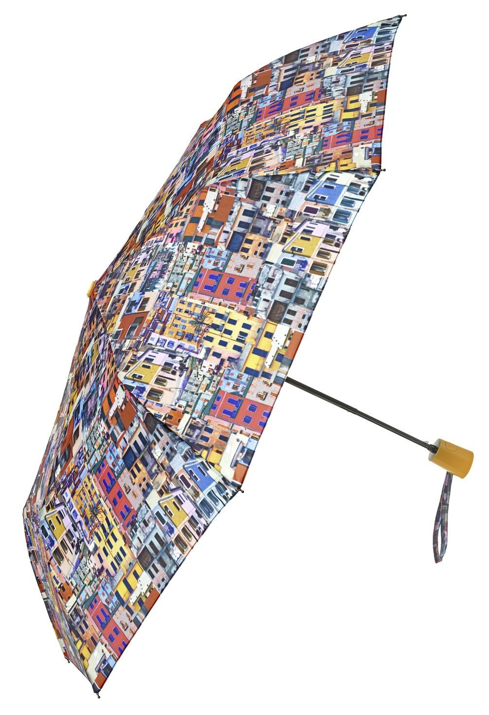 Stylish Colorful Houses Print Handbag Umbrella by Perletti - Fashionable Rain Protection for Women, Perfect for Commuting, Travel & Outdoor Events