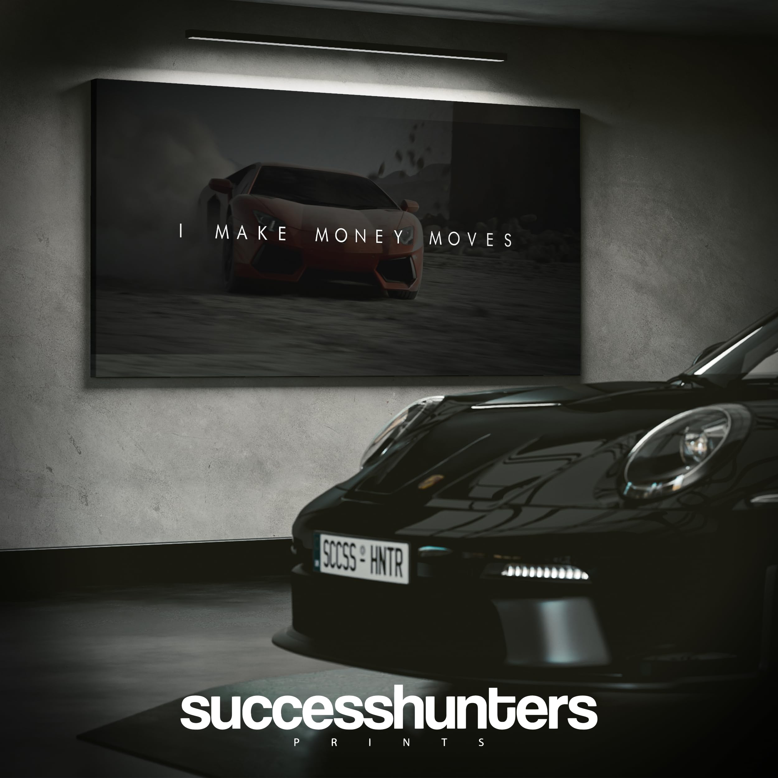Motivational Wall Art Canvas - Super Car & Lamborghini Sports Car Decor for Office & Home - Inspirational Automotive Poster (40x20 inches) - Perfect for Man Cave, Garage, Office Decor & Car Enthusiast Gifts