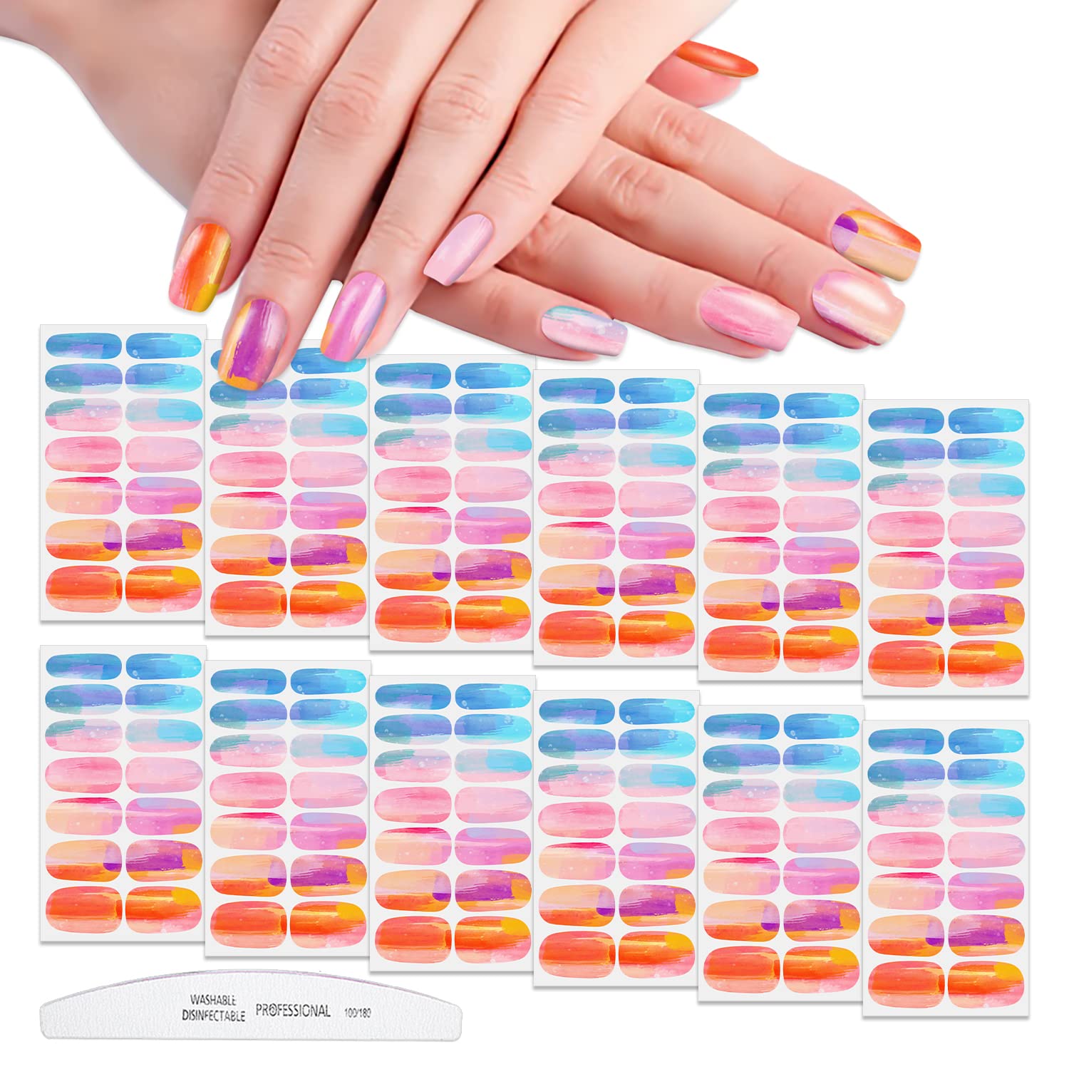 WOKOTO 12 Sheets 168 Pieces Nail Polish Stickers - Full Nail Wraps for Women, Gradient Gel Nail Strips, Vivid Nail Art Designs, Easy Stick On Nails for Girls | Perfect for Parties, Weddings, and Daily Nail Art