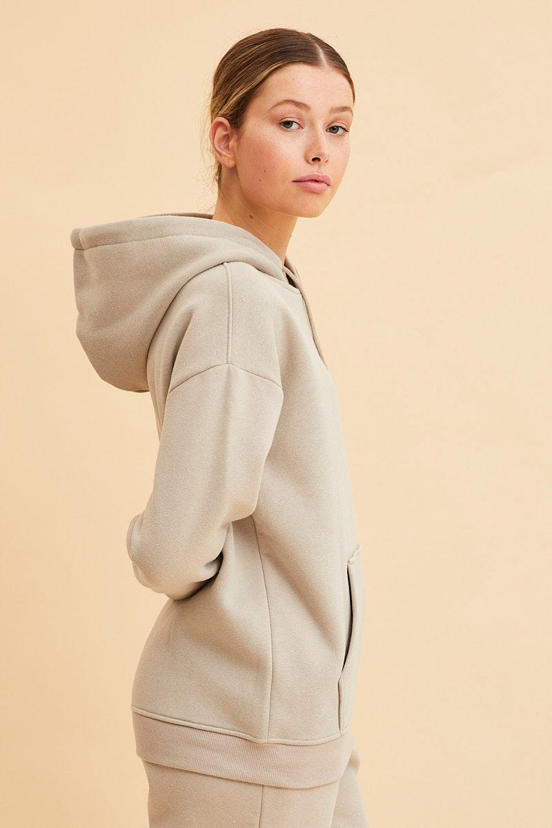 Cozy Beige Fleece Hoodie for Women & Men - Soft Long Sleeve Cotton Pullover for Winter - Perfect for Outdoor Activities, Casual Wear & Lounge Comfort