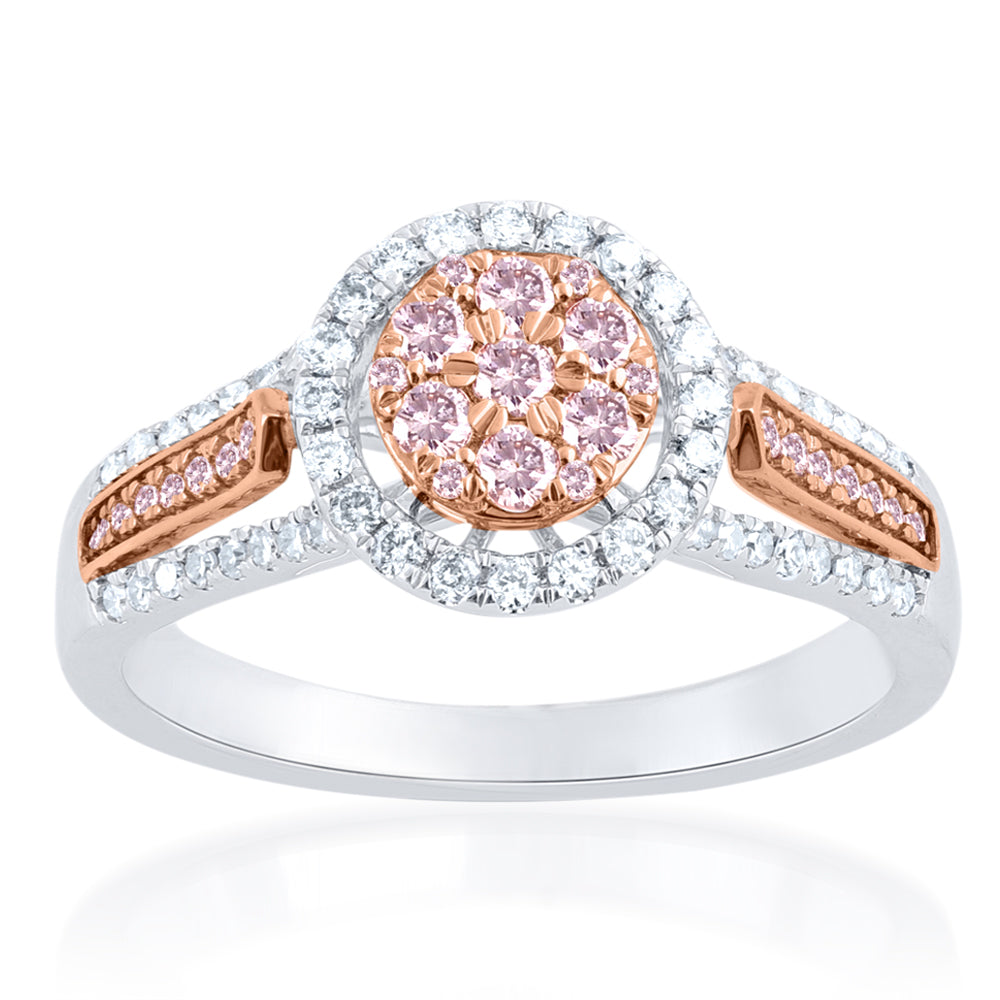 9ct White and Rose Gold 1/2 Carat Diamond Ring With Pink Argyle Diamonds - Elegant Engagement & Wedding Jewelry Gift for Her