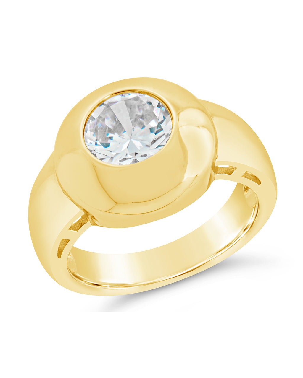 Zora CZ Dome Signet Ring for Women - Elegant Cubic Zirconia Gold Plated Statement Ring - Perfect for Parties, Weddings & Everyday Wear