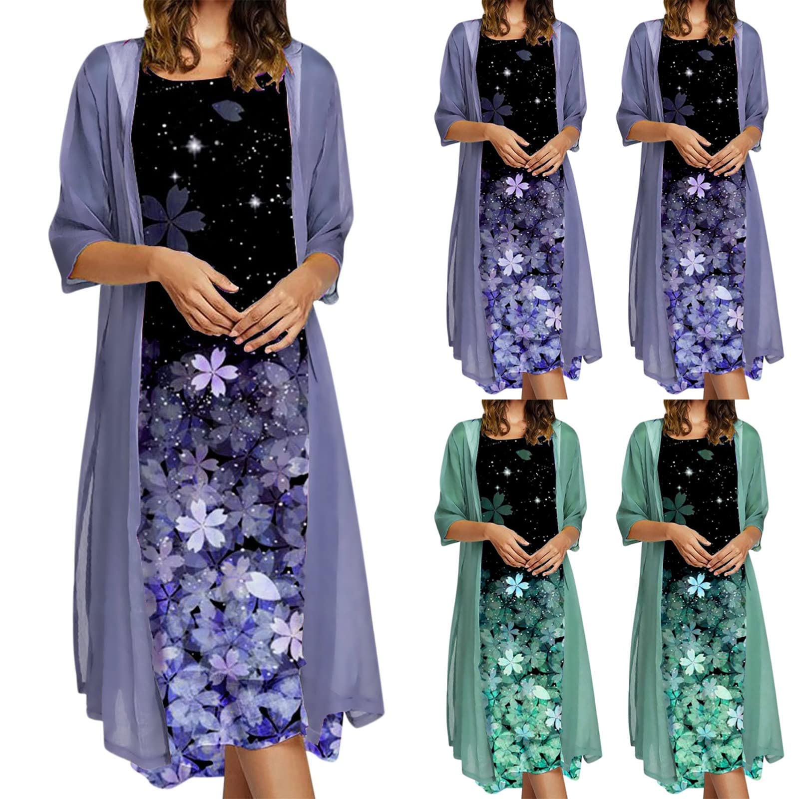 Women's Two Piece Summer Outfits - Floral Maxi Dress Casual Sleeveless Long Sundress for Wedding Guest, Plus Size - Perfect for Beach Vacations, Garden Parties & Summer Events