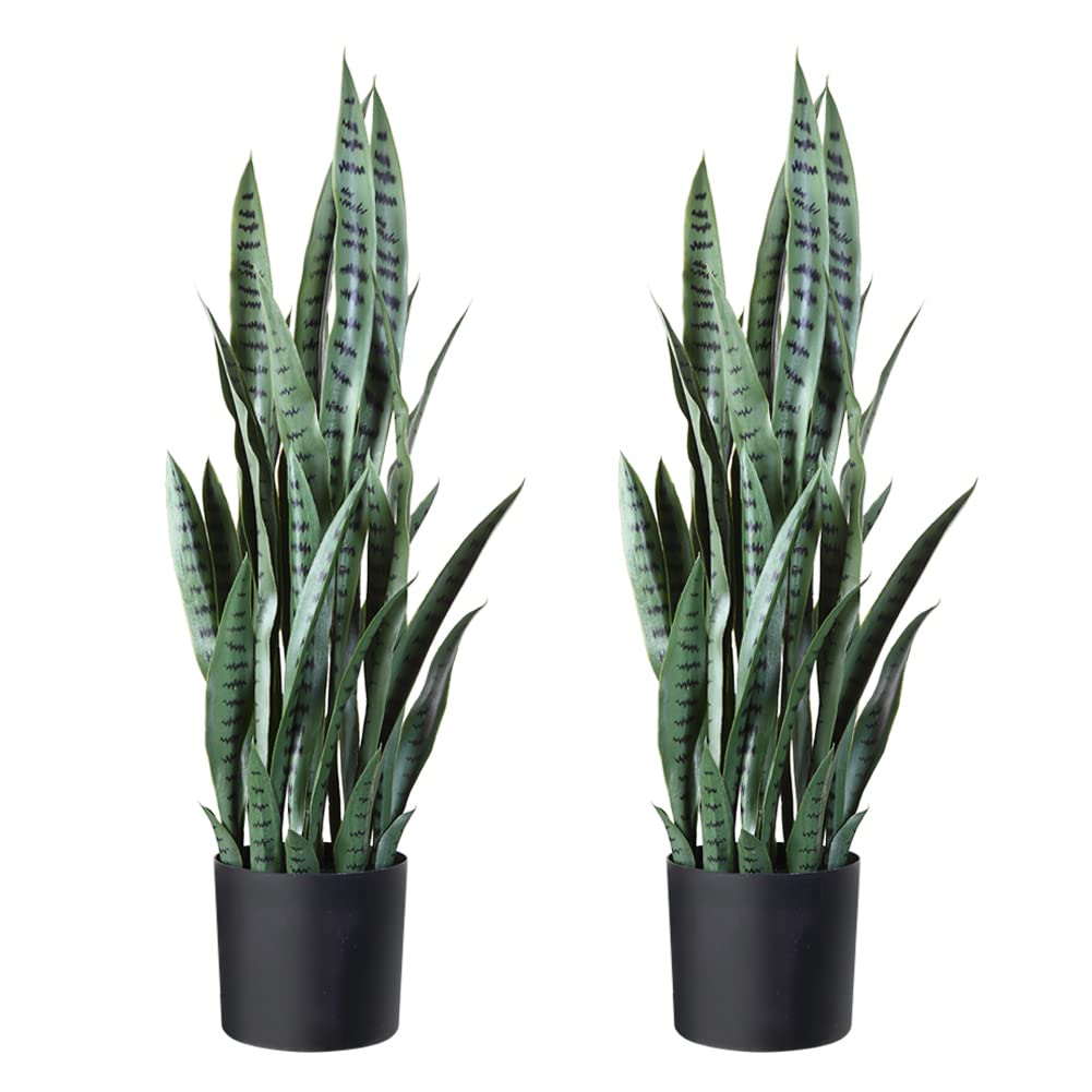Fopamtri 38 Inch Artificial Snake Plant - Fake Sansevieria Trifasciata with 32 Leaves, Realistic Faux Plants in Pot for Home & Office Decor, Indoor Outdoor Houseplant - Perfect Housewarming Gift (Green, 2 Pack) - Ideal for Living Room, Bedroom, Balcony & Workspace Decor