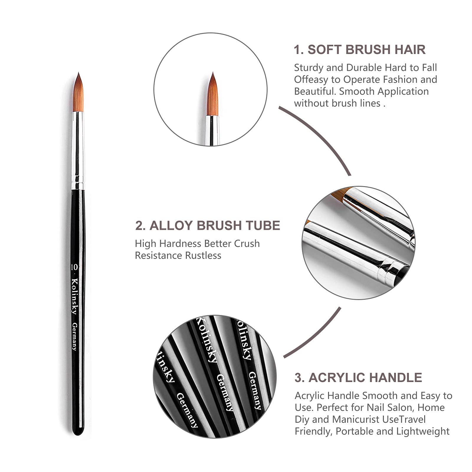 Professional Kolinsky Acrylic Nail Brush - Black Oval UV Gel Nail Art Brush for Acrylic Powder Application | Perfect for Beginners & Manicurists | Nail Art Manicure Tool (Size 10#) | Ideal for Salon, Home Use & Professional Nail Designs
