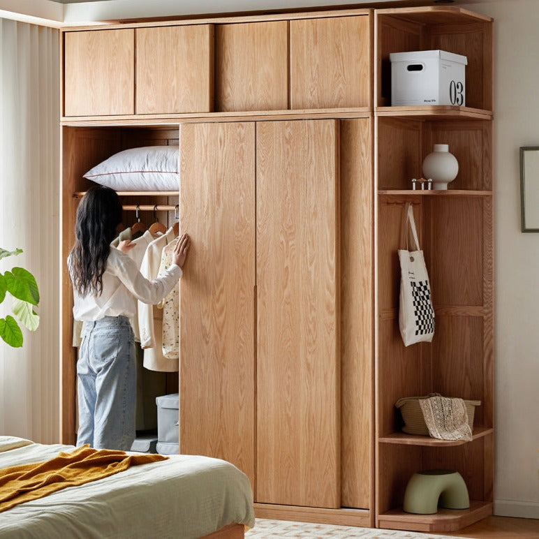 Solid Oak Wood Sliding Door Wardrobe - Durable & Stylish Closet Storage for Bedroom, Living Room, and Office Organization