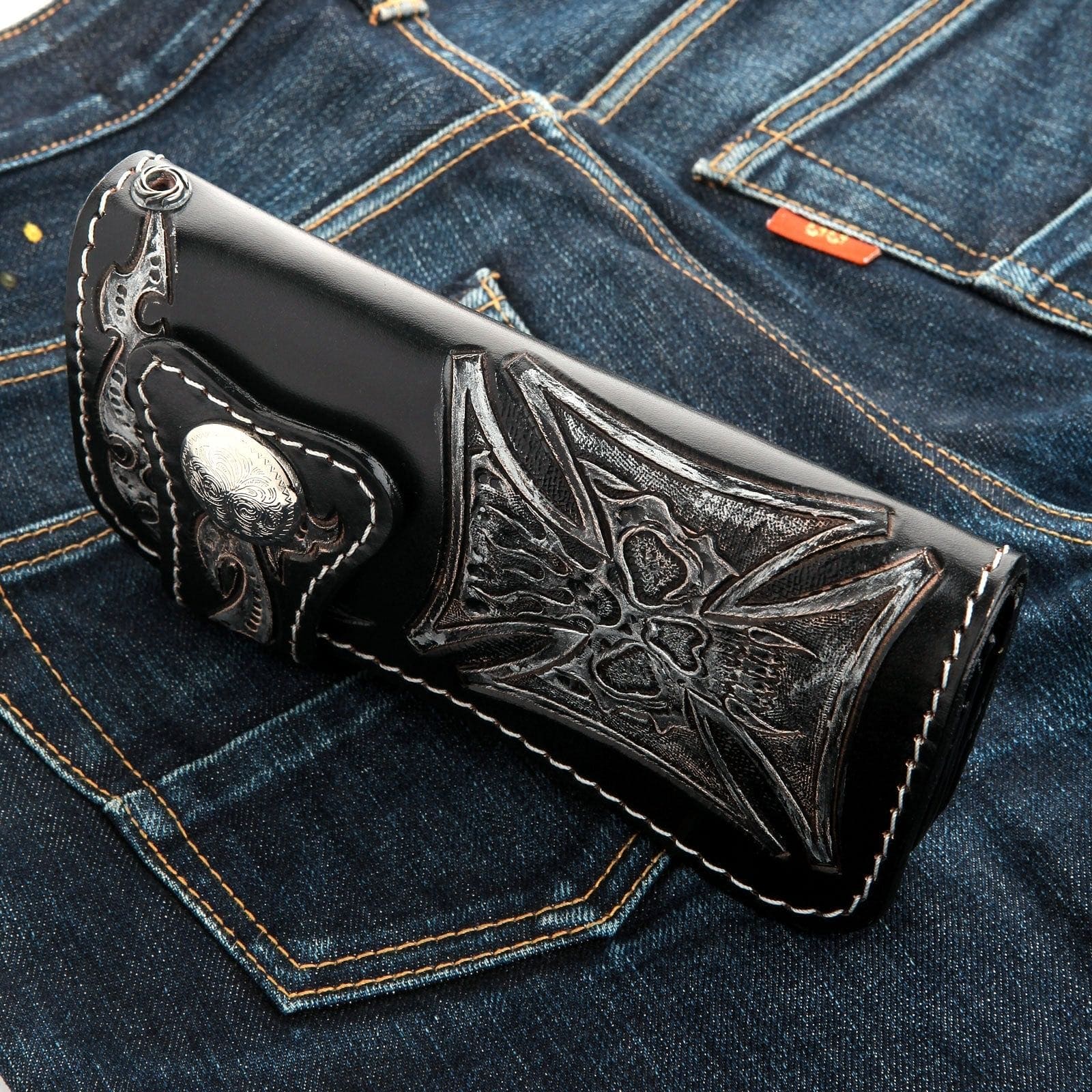 Phantom Skull Genuine Leather Biker Wallet for Men - RFID Blocking Motorcycle Wallet with Chain - Perfect for Riding, Travel & Everyday Use