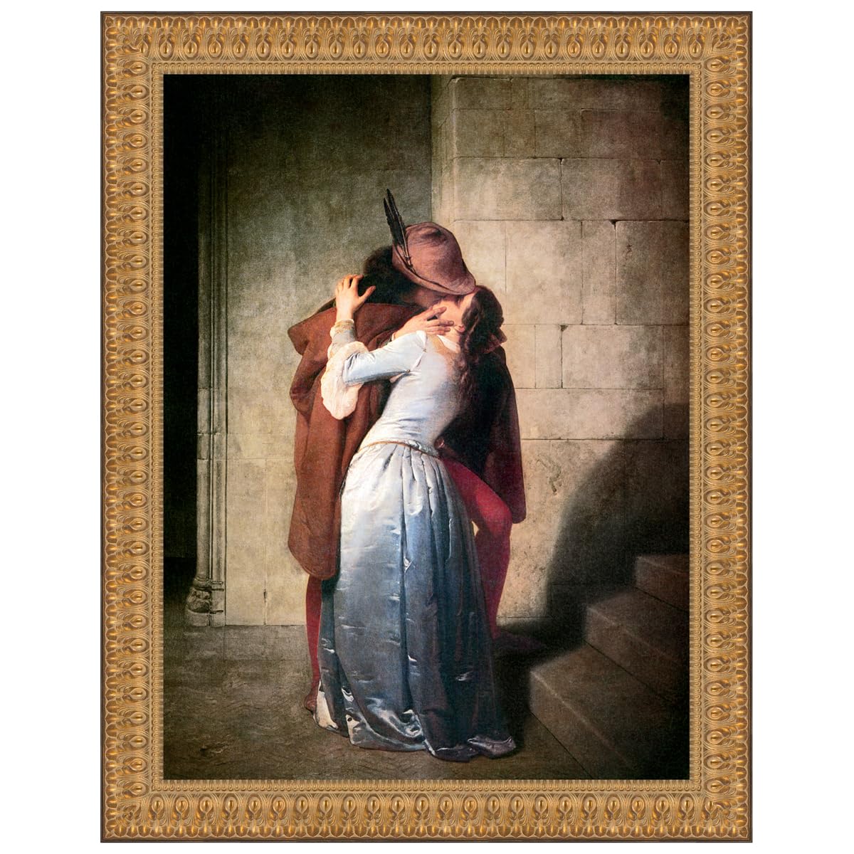 The Kiss by Hayez - Romantic Framed Canvas Art Reproduction, Small Size - Perfect for Bedroom, Living Room & Wedding Gift