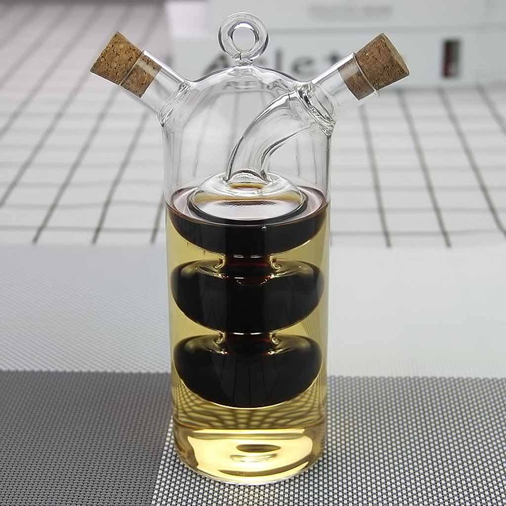 Double Layer Oil and Vinegar Glass Bottle - 2 in 1 Condiment Dispenser with Sealed Lid - Kitchen Storage Container for Salad Dressing, Cooking Oil & Seasonings (Color: B) - Perfect for Restaurants, Home Kitchens & Meal Prep