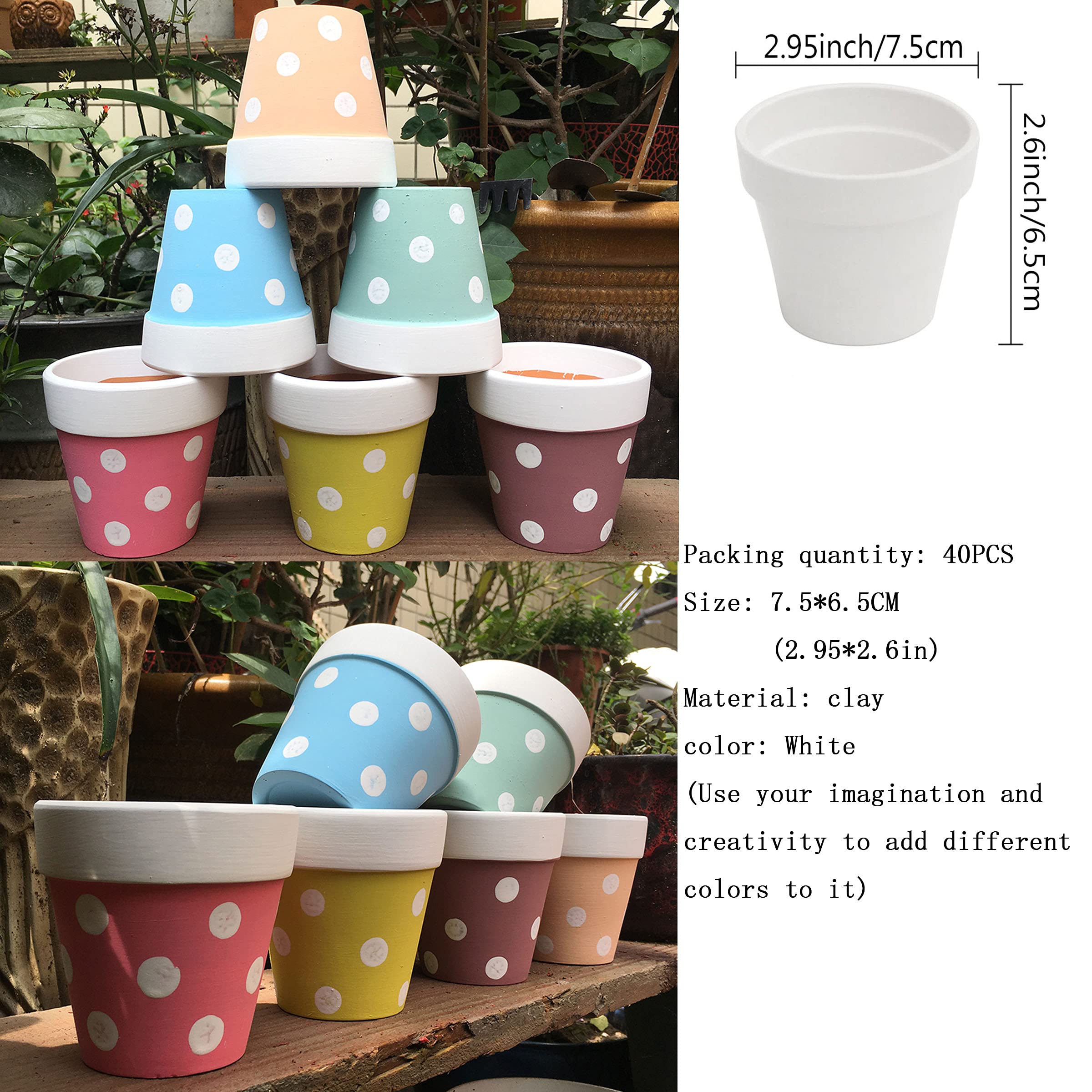 3-Inch Mini Terracotta Flower Pots with Drainage Holes - White Ceramic Planters for Indoor Plants, Succulents, Herbs & Flowers (Plants Not Included) - Perfect for Windowsills, Office Desks & Home Decor (Pack of 40)