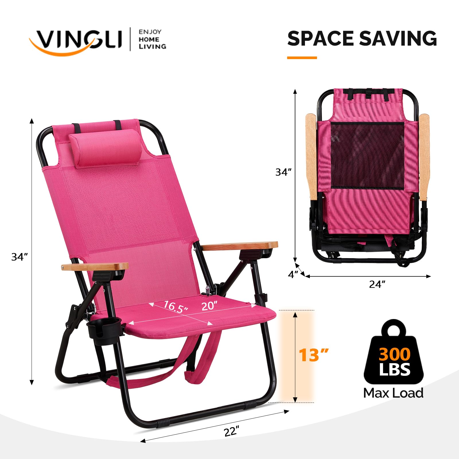 Premium Lightweight Aluminum Backpack Beach Chair with 4-Position Recline, Cup Holders & Textilene Fabric - Portable Folding Camping Chair for Adults, Outdoor, Beach, Picnic, Travel, and Backyard Relaxation