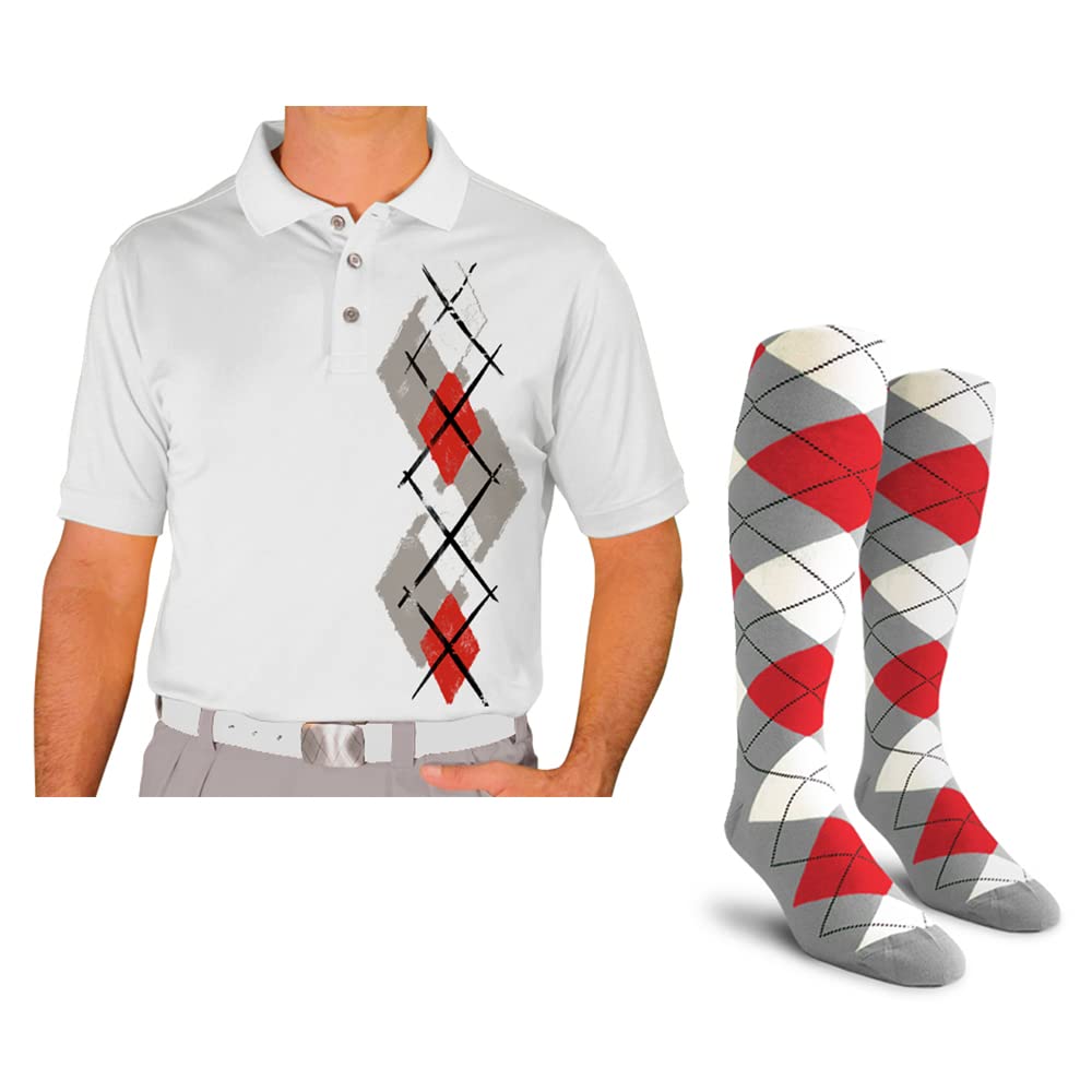 Breathable Dry Fit Short Sleeve Graphic Golf Polo Shirt with Socks for Men - Argyle Paradise Design (Sizes 5A-5Z) | Perfect for Golf, Tennis & Casual Wear