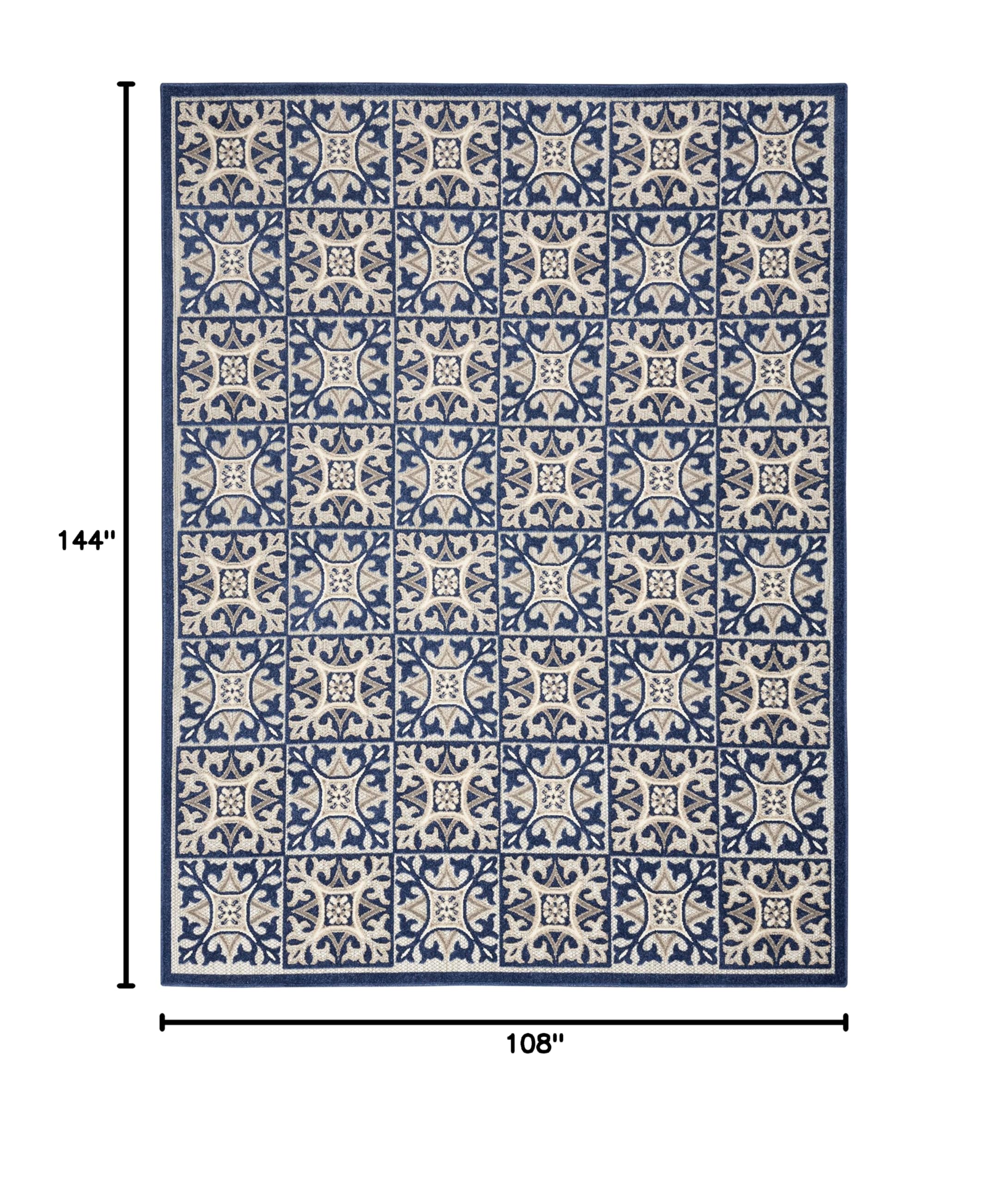 Nourison Aloha Indoor/Outdoor Blue 9' x 12' Area Rug - Easy to Clean, Non-Shedding, Stain Resistant - Perfect for Bedroom, Living Room, Dining Room & Kitchen - Great for Patio, Deck or Poolside Use (9x12)