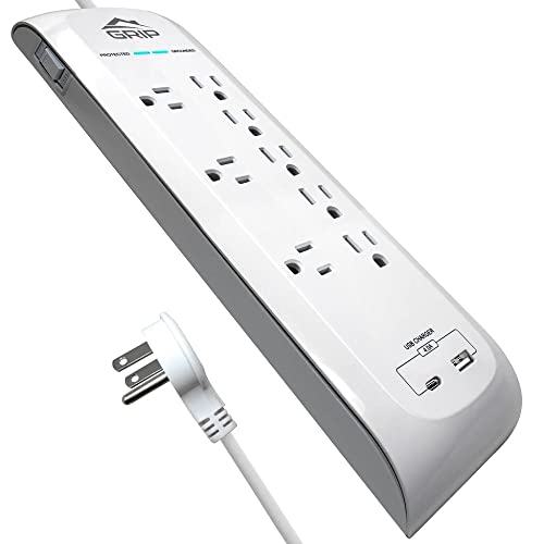 Grip 8 Outlet Surge Protector with 1 USB & 1 USB-C Port, 4200 Joules, 6ft Cord - Ideal for Home Office, Gaming, and Electronics Protection