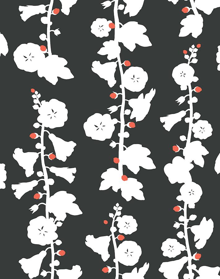 Clare V. 'Hollyhock' Charcoal Wallpaper - Premium Peel & Stick Wallpaper for Living Room, Bedroom, or Home Office Decor