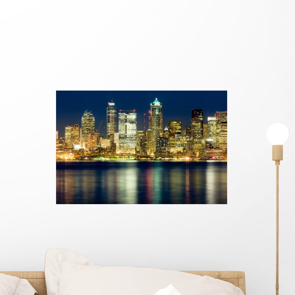 Seattle at Night Wall Decal - Peel & Stick Wall Art Sticker 18x12 Inches - Perfect for Home, Office & Nursery Decor
