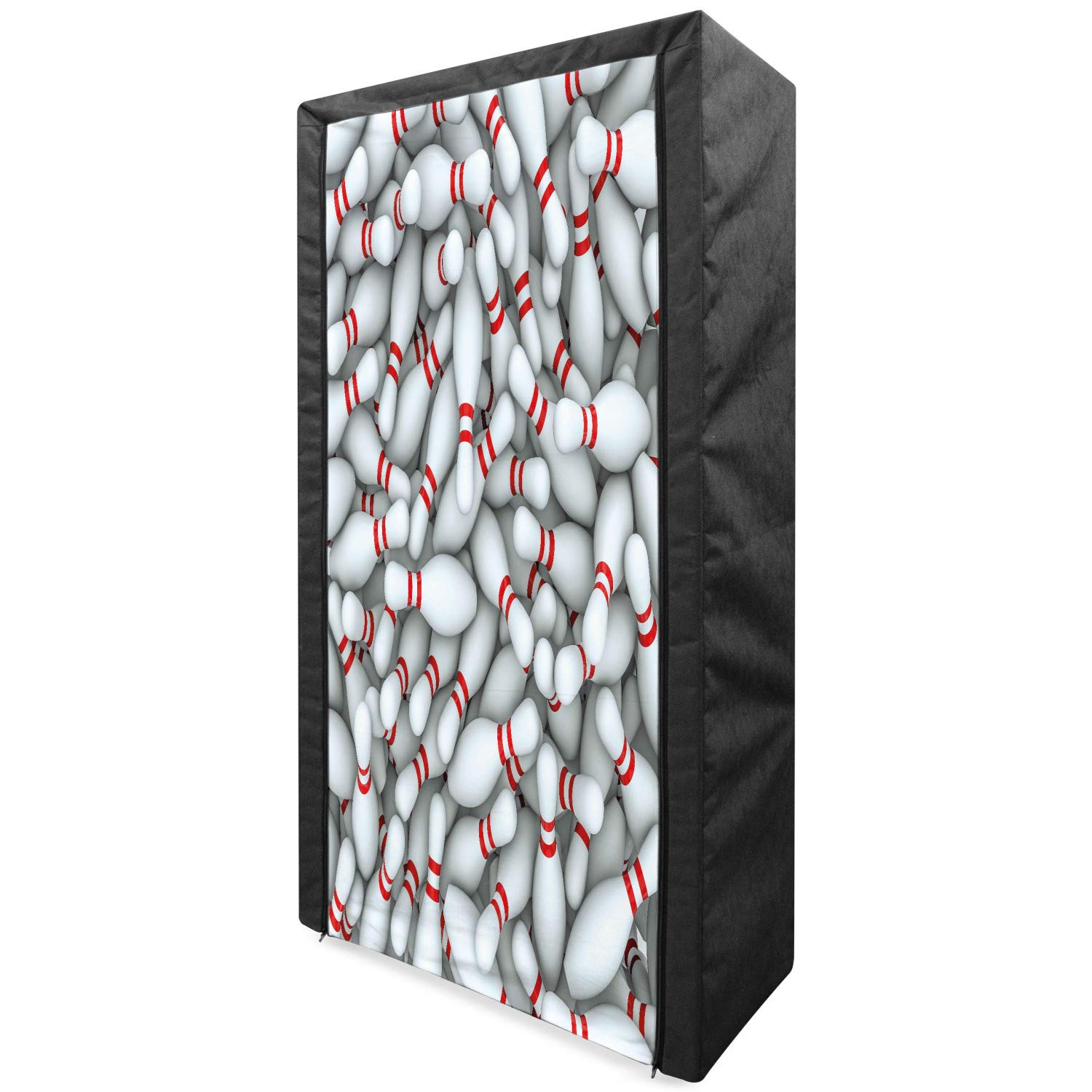 Ambesonne Bowling Party Portable Fabric Wardrobe - 3D Print Vivid Bowling Pins & Skittles with Red Stripes - 33.5