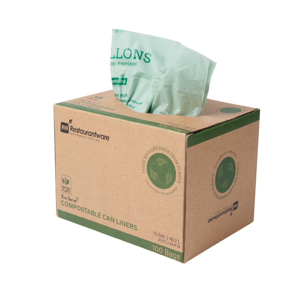 Basic Nature 13 Gallon Green Compostable Trash Bags - 100 Count Eco-Friendly Kitchen & Yard Waste Liners for Home & Office Use