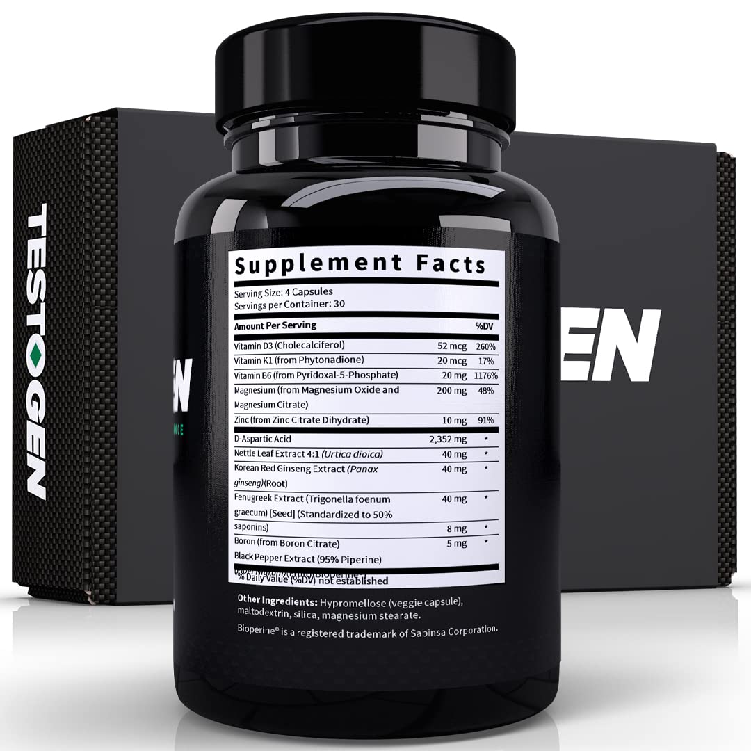 TestoGen Natural Testosterone Booster for Men - Energy, Muscle Growth & Weight Control Supplement - 3 Month Supply - Combat Fatigue & Improve Focus - Ideal for Gym, Workout & Daily Performance