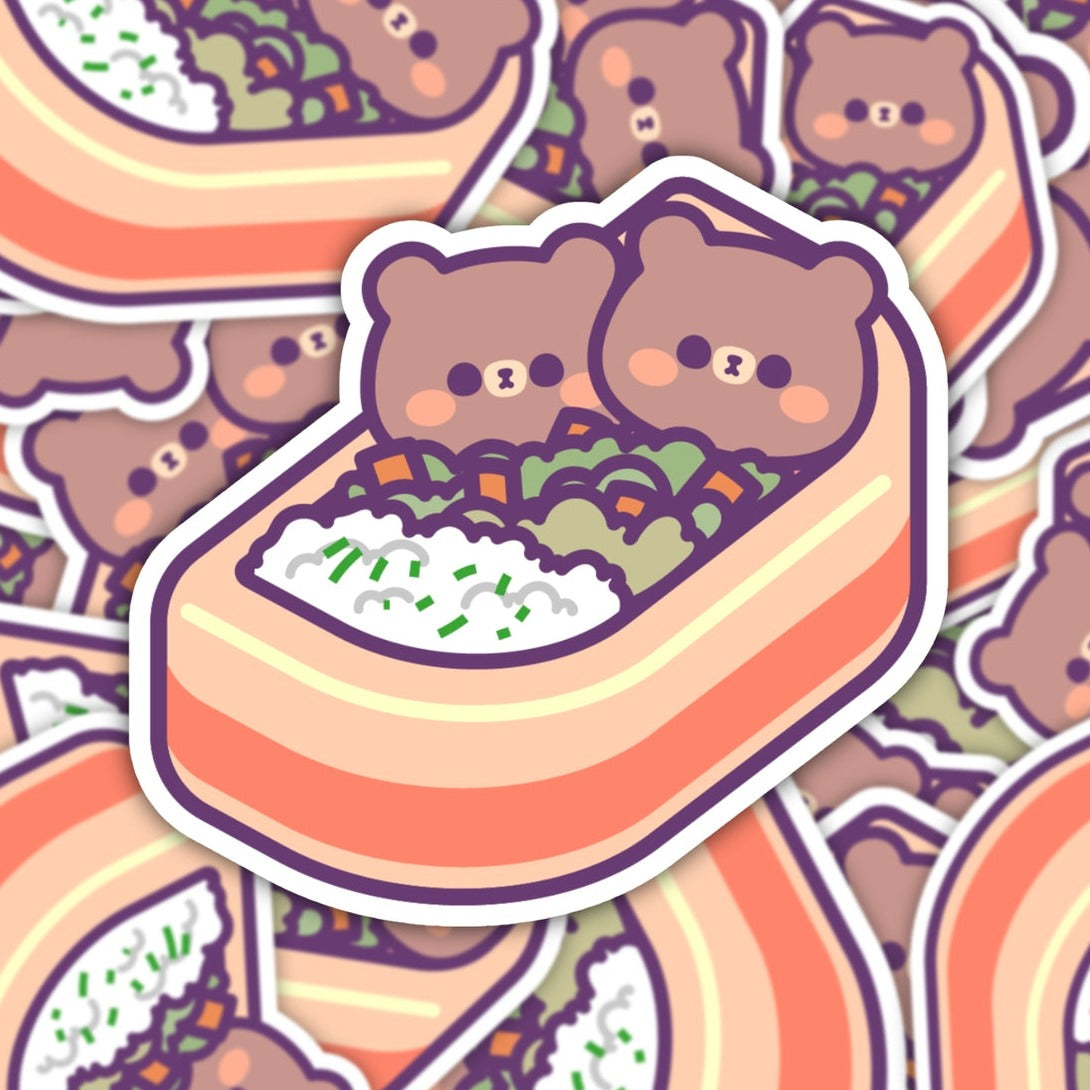 Bear Bento Box Vinyl Sticker - Cute Kawaii Animal Decal for Laptops, Water Bottles & Notebooks - Perfect for School, Office & DIY Crafts