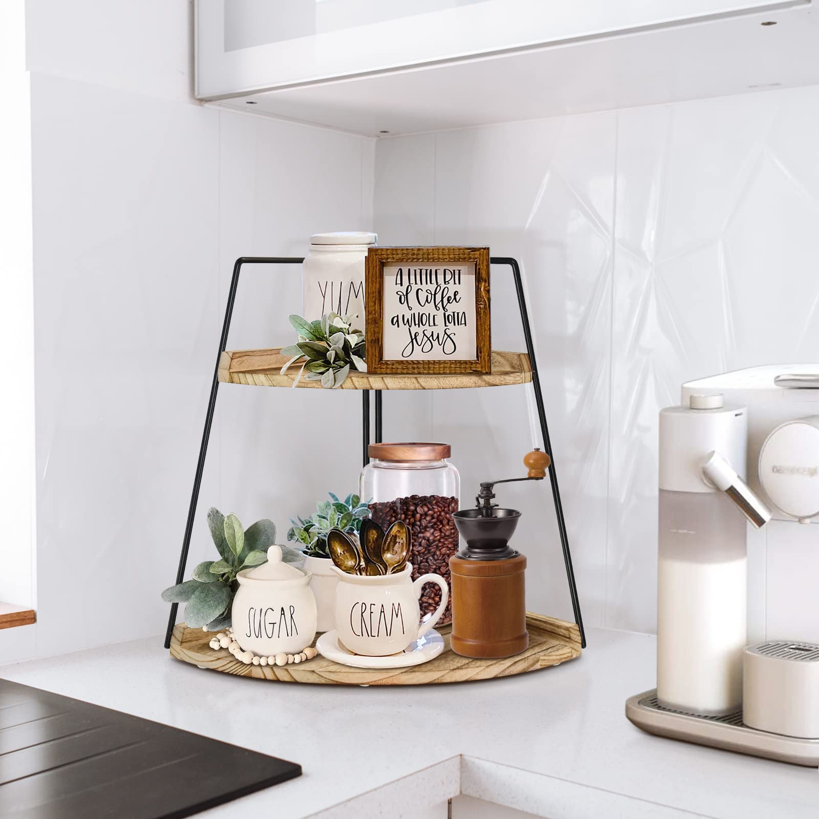 2 Tier Wooden Bathroom Counter Organizer - Corner Storage Shelf & Countertop Standing Rack for Bathroom Decor | Perfect for Small Spaces, Vanity Organization & Makeup Storage