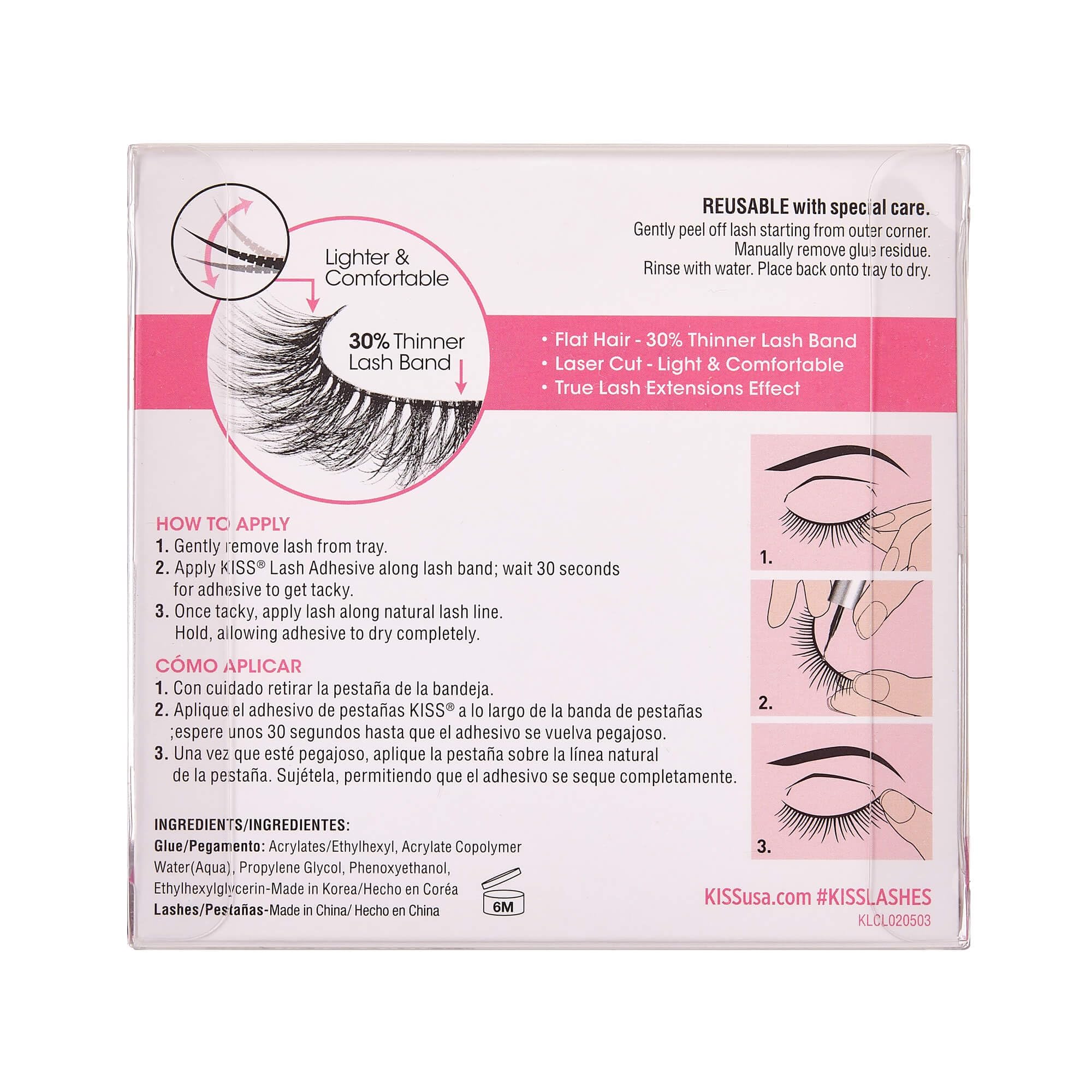 KISS Lash Couture LuXtensions False Eyelashes - Flat Lash Technology, Ultra Thin Band, Natural Extension Fibers | Reusable & Contact Lens Friendly | Style 'Velvet' (1 Pair) - Perfect for Weddings, Parties & Everyday Glam