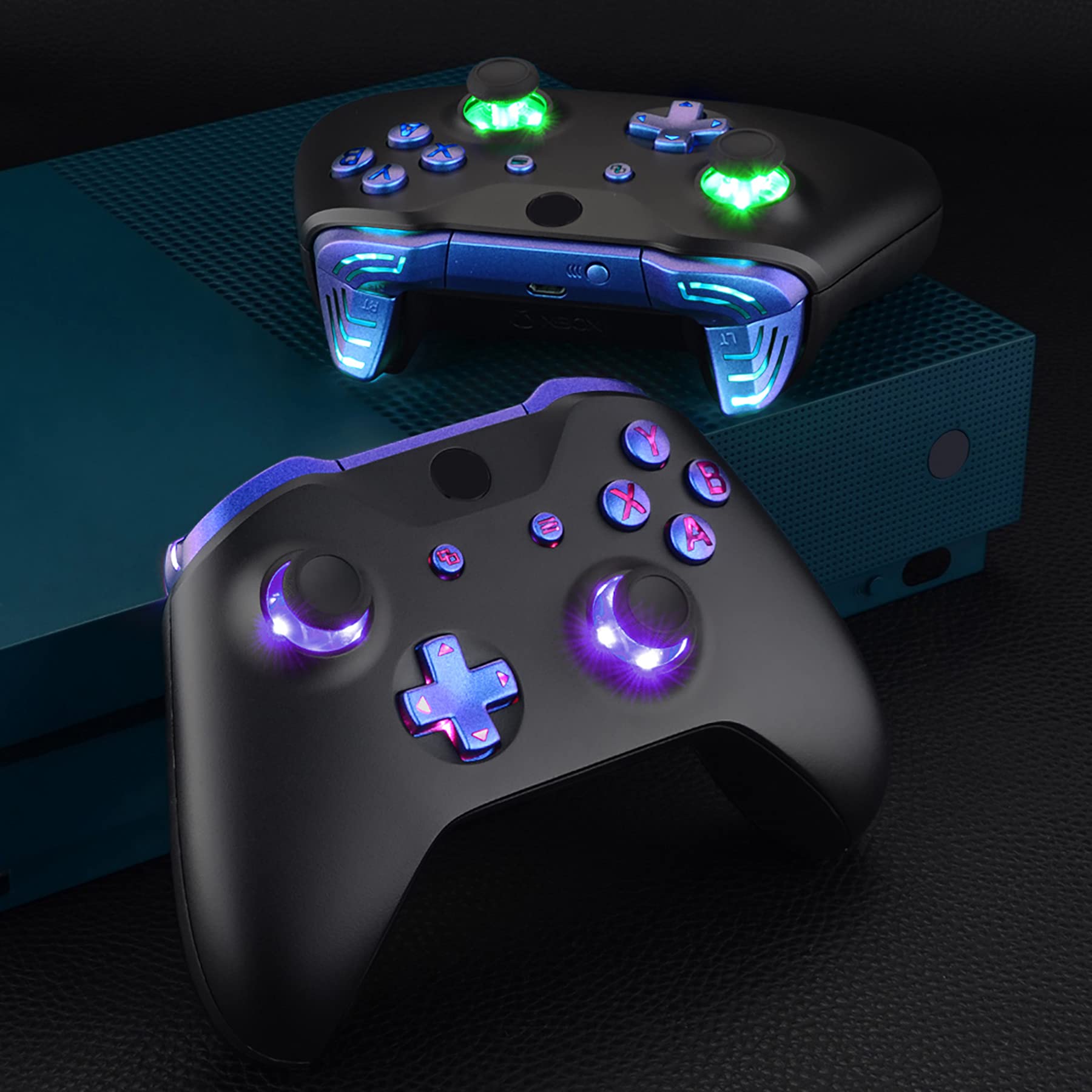 eXtremeRate DTF2.0 LED Light Kit for Xbox One S/X Controller - RGB LED Cable & Button Set, DIY Replacement for D-Pad/ABXY/Menu/View Buttons/Sticks, Glow Accessories for Xbox One S/X Model 1708 (Purple Blue) - Perfect for Gaming Enthusiasts & Custom Modifications