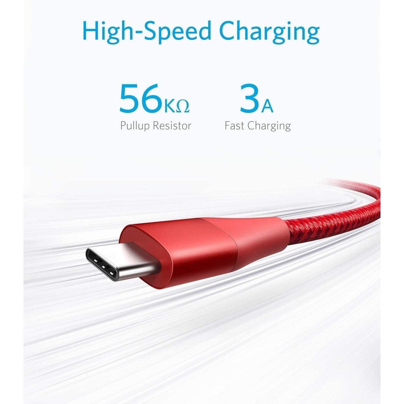 Anker PowerLine+ II 1.8m USB-C to USB-A 2.0 Fast Charging Cable - Durable Nylon Braided Red Charger Cord for Smartphones, Tablets & Laptops - Perfect for Home, Office & Travel Use