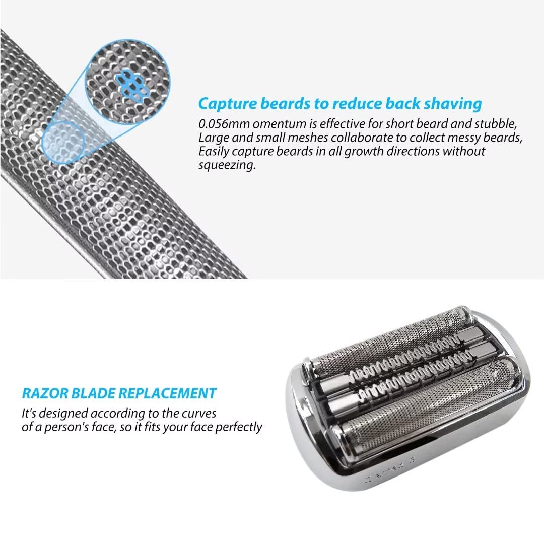 Upgraded YYU Electric Shaver Head Replacement for Braun Series 9 92S/92M Men's Razor - Silver Replacement Part for Smooth Shaving at Home & Travel