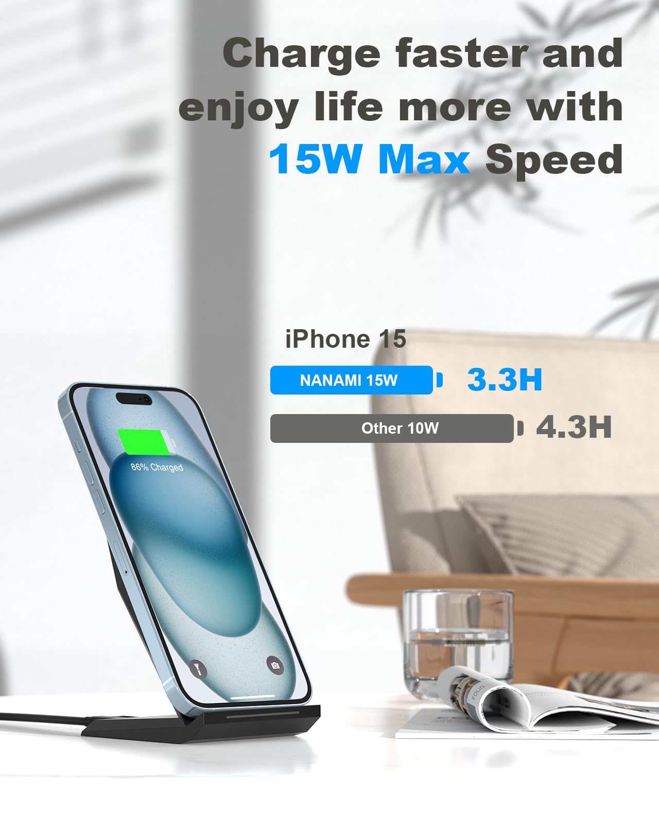 15W Max Qi Fast Wireless Charging Stand with LED Indicator - Compatible with iPhone 16/15/14/13/12/11 Pro Max/XS/8 Plus, Samsung Galaxy S25/S24/S23/S22 Ultra/S21/S20 FE/S10/S8 & Pixel 6/5 | Perfect for Home, Office & Travel Charging
