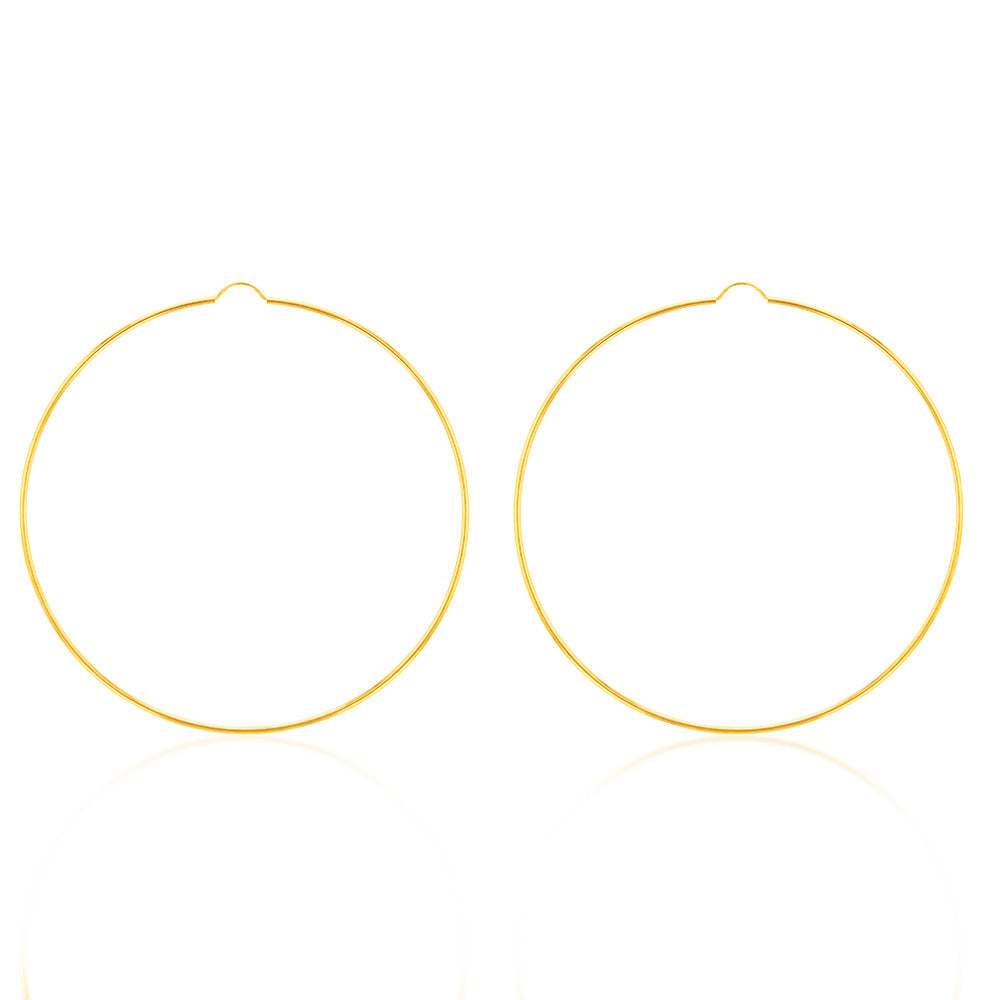 9ct Yellow Gold 70mm Plain Hoop Earrings for Women - Classic Everyday Jewelry for Casual & Formal Occasions