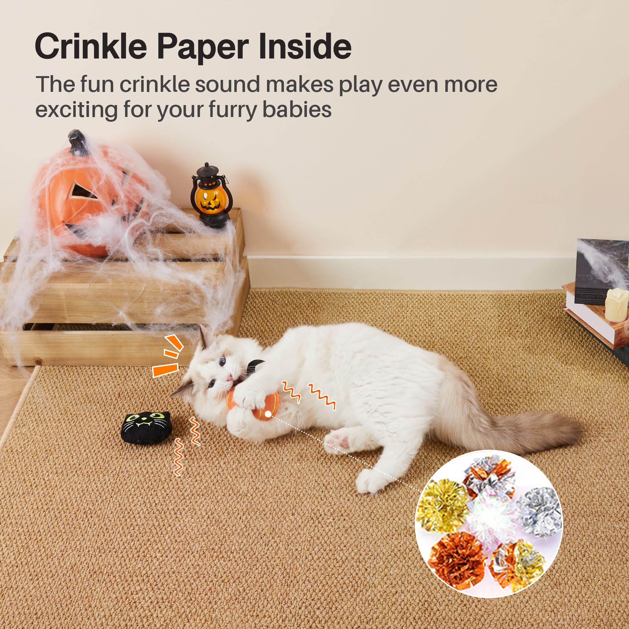 Potaroma 4 Pcs Interactive Cat Toys with Catnip & Crinkle Sound - Glow in The Dark Kitten Kicker Exercise Toys (4 Inches) for All Breeds - Perfect for Indoor Play & Nighttime Entertainment
